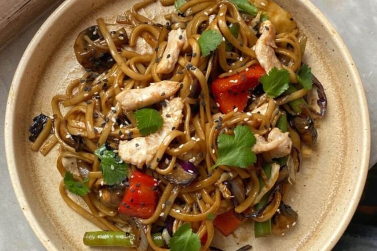 Smoked Chicken and Eggplant Udon