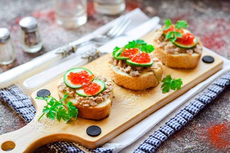 Cod Liver and Red Caviar Sandwiches