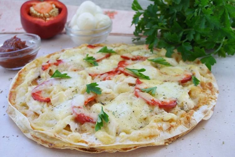 Multi-layered Lavash Pizza in the Oven