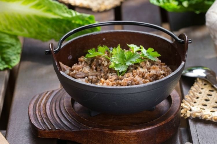 Buckwheat with Stewed Meat and Mushrooms
