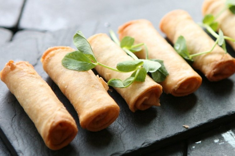 Spring Rolls with Crab Sticks and Mushrooms