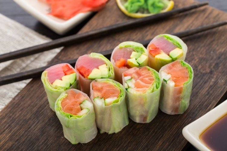 Spring Rolls with Smoked Salmon and Napa Cabbage