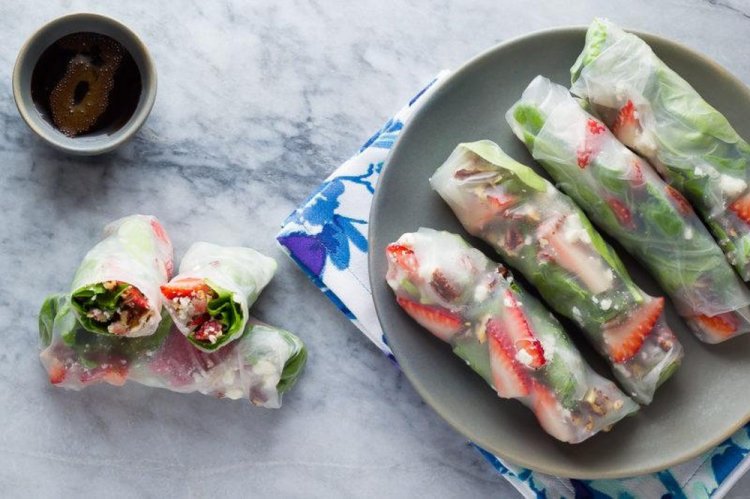 Spring Rolls with Glass Noodles and Strawberries