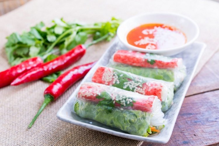 Spring Rolls with Crab Sticks and Vegetables