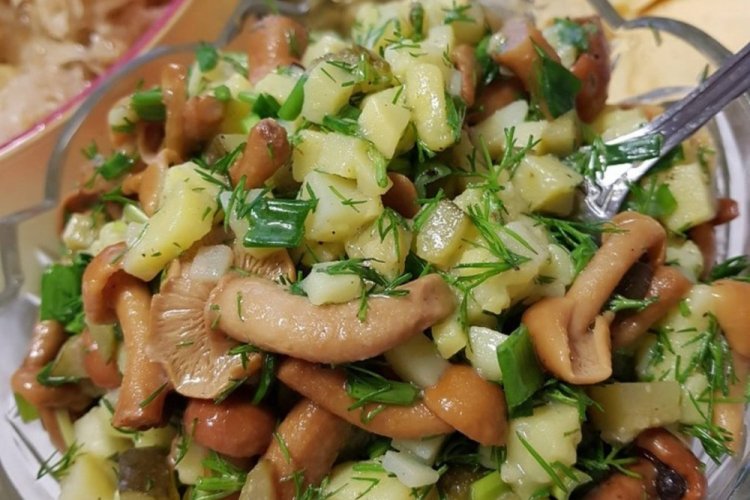 Ensalada de arenque y setas encurtidas