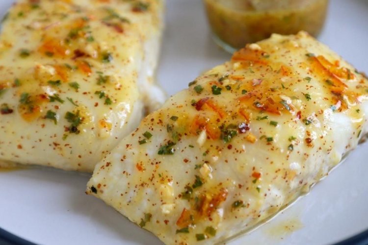 Fletán con mostaza de Dijon al horno