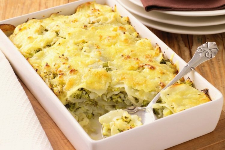 Lasaña con brócoli y coliflor