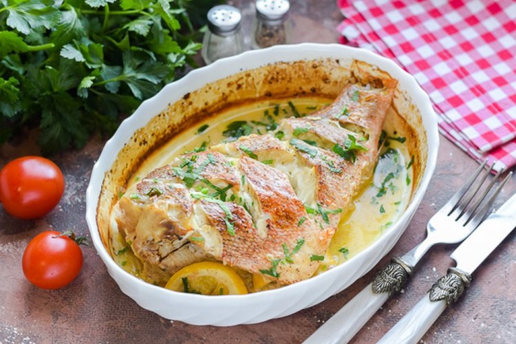 Gebackener Barsch in Senfmarinade