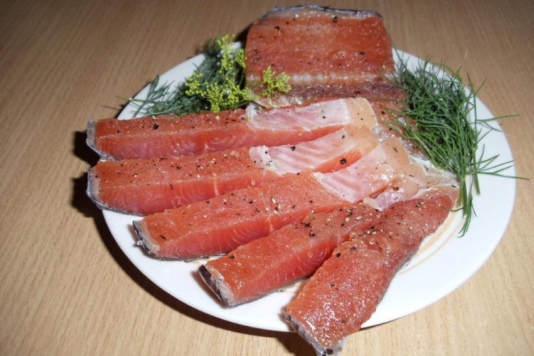 Gesalzener Buckellachs mit Senfpulver