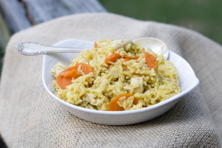 Pumpkin Rice Porridge with Chicken and Sour Cream