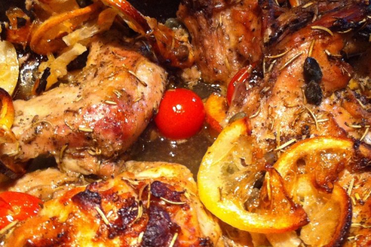 Rabbit with Fruits and Wine in a Roasting Bag