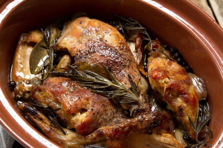 Rabbit with White Wine and Herbs in the Oven