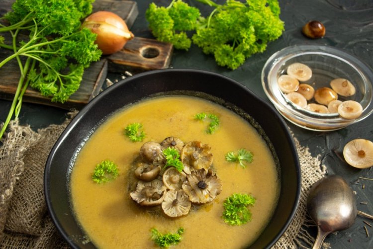 Crema de sopa de setas de miel