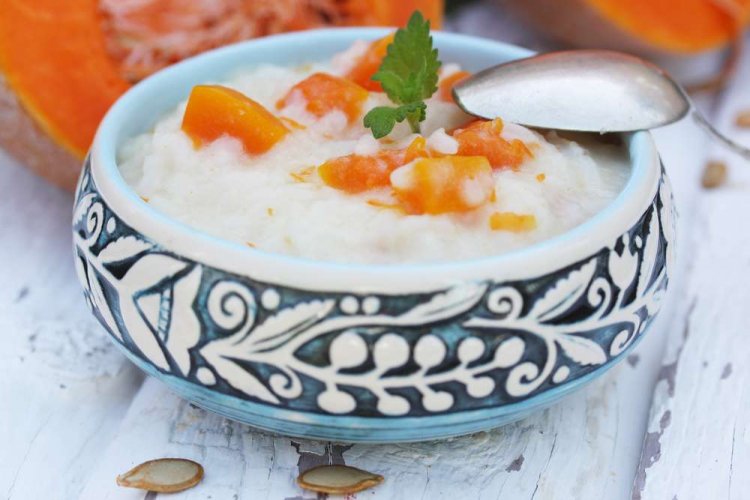 Pumpkin Rice Porridge with Milk in the Oven