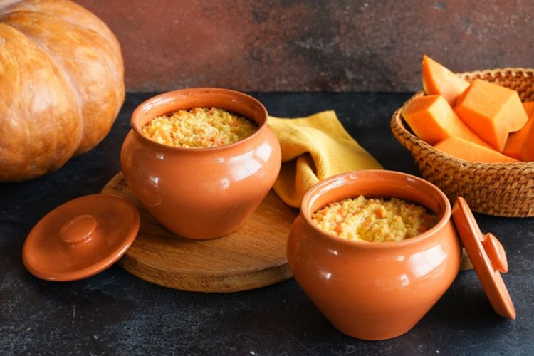 Millet Porridge with Pumpkin in Milk in the Oven