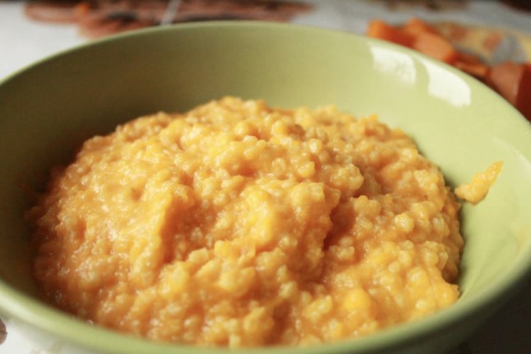 Millet Porridge with Pumpkin in Milk for Children