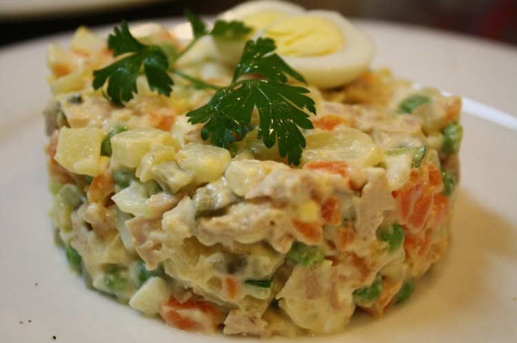Olivier Salad with Fresh Cucumber and Apple