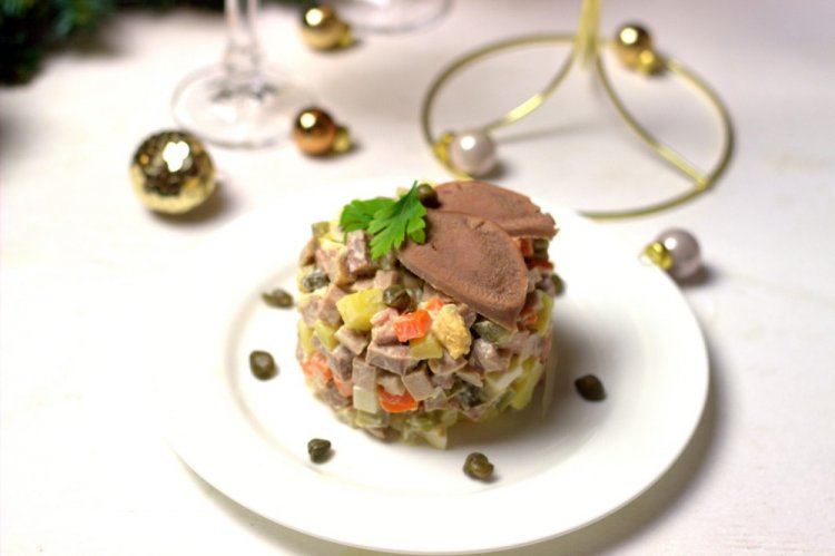 Olivier Salad with Beef Tongue