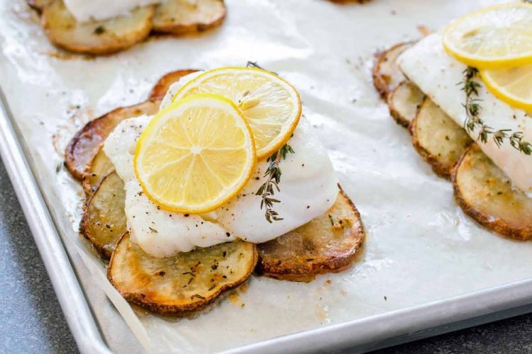Heilbutt mit Kartoffeln im Ofen