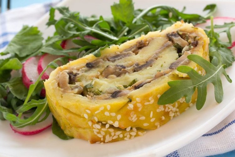 Kartoffelroulade mit Pilzen
