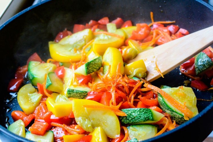 Zucchini with Vegetables in a Frying Pan
