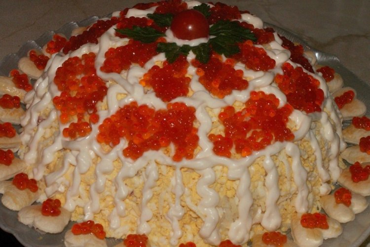 Salad with Red Caviar and Fresh Cucumbers
