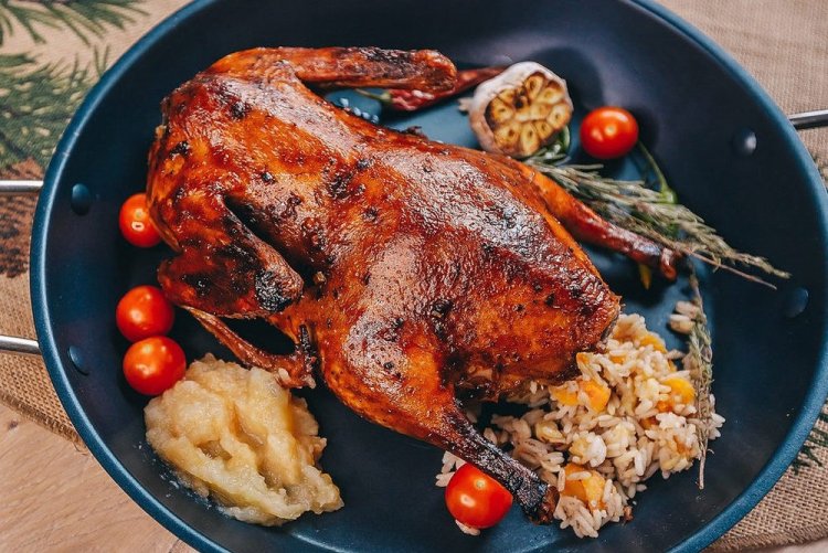 Pato con arroz y verduras