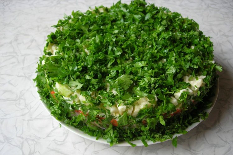 Ensalada de capas con jamón y verduras