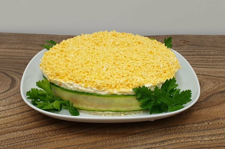Mimosa Salad with Pink Salmon and Cucumbers