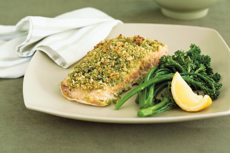 Trucha con costra de pesto