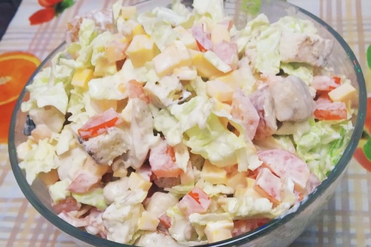 Salad with Napa Cabbage, Chicken Breast, and Vegetables