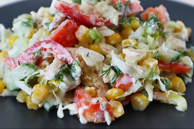Salad with Vegetables, Chicken, and Corn