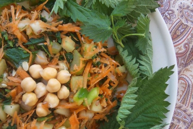 Salat mit Kichererbsen und Brennnesseln