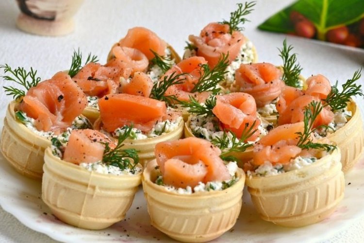 Tartelettes mit Rotfisch und Garnelen