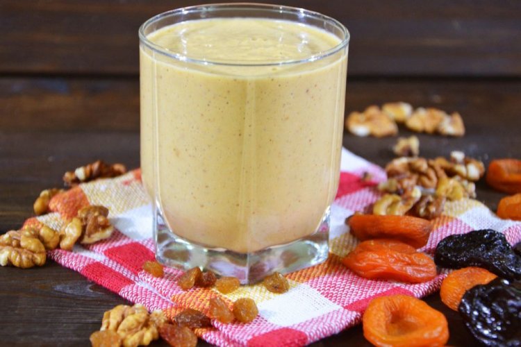 Milk Smoothie with Dried Fruits and Walnuts