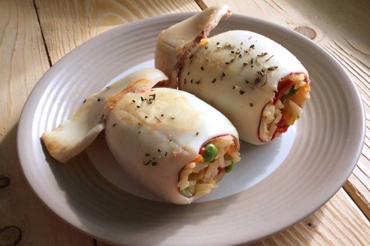 Squid Stuffed with Rice and Vegetables
