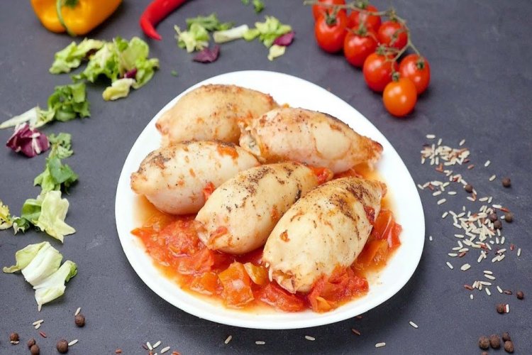 Stuffed Squid with Red Fish and Rice