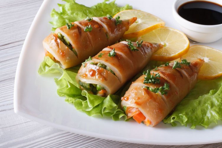 Stuffed Squid with Vegetables and Bacon