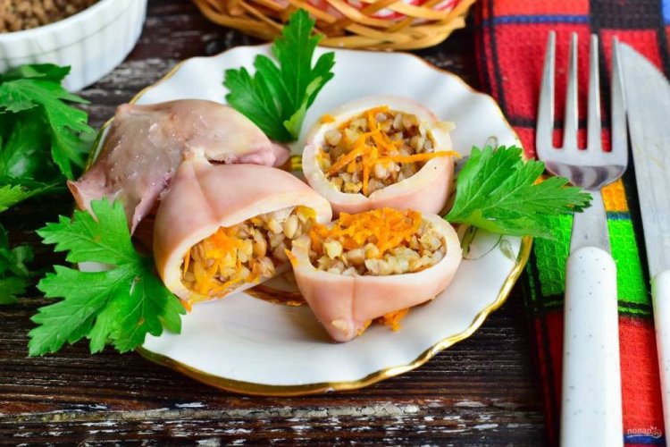 Stuffed Squid with Buckwheat and Carrots