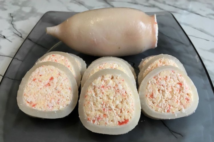 Stuffed Squid with Crab Sticks, Cheese, and Garlic