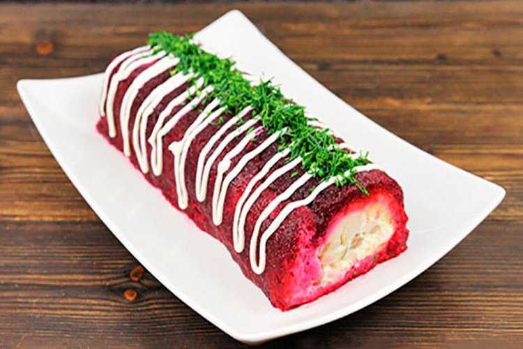 Rolle „Hering im Pelzmantel“ mit magerer Mayonnaise