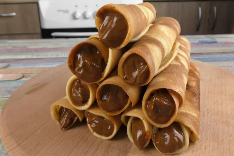 Waffelröllchen mit Schokoladencreme