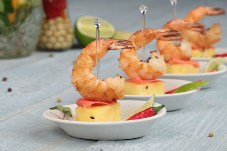 Canape with Pineapple, Fried Shrimp, and Pickled Ginger