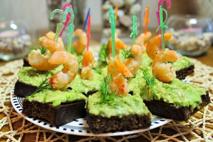 Canape with Shrimp on Dark Bread