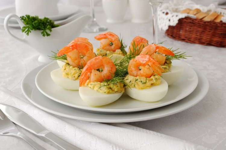 Deviled Eggs with Shrimp and Processed Cheese