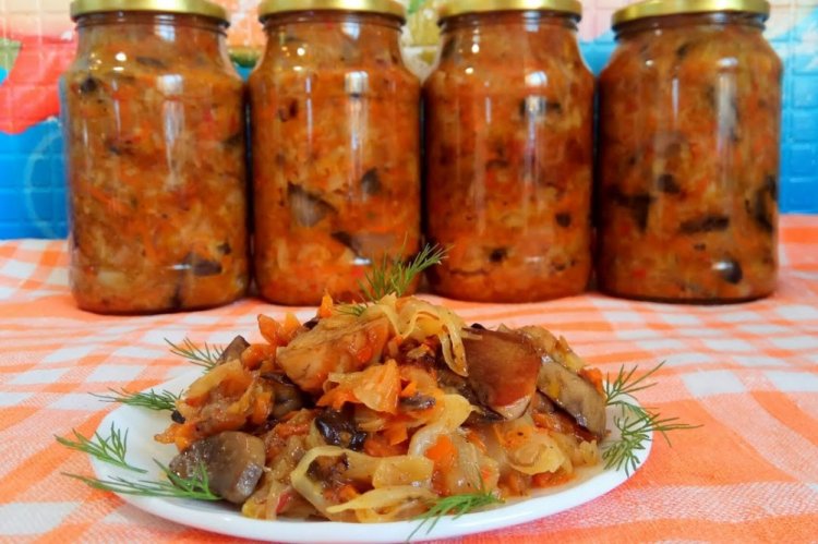Kohl mit Pilzen in Tomate