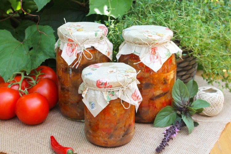 Lecho with Eggplant and Hot Peppers for Winter
