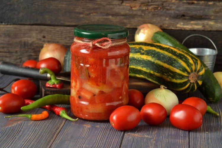 Lecho with Zucchini, Tomatoes, and Hot Peppers