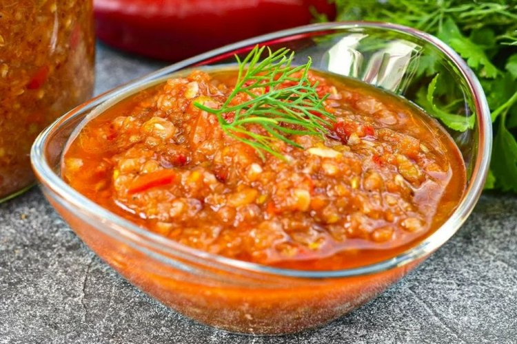 Zucchini Adjika with Lemon Juice and Hot Pepper Pieces