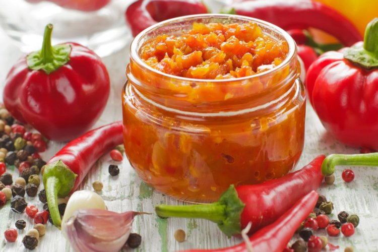 Spicy Adjika with Zucchini, Bell Pepper, and Hot Pepper